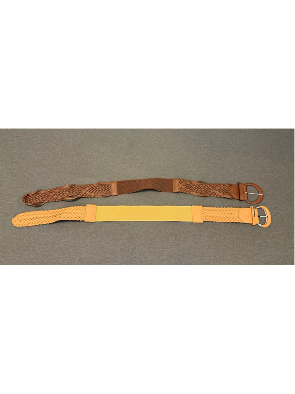 2 woven faux leather boho stretch belts M/L Tan Brown